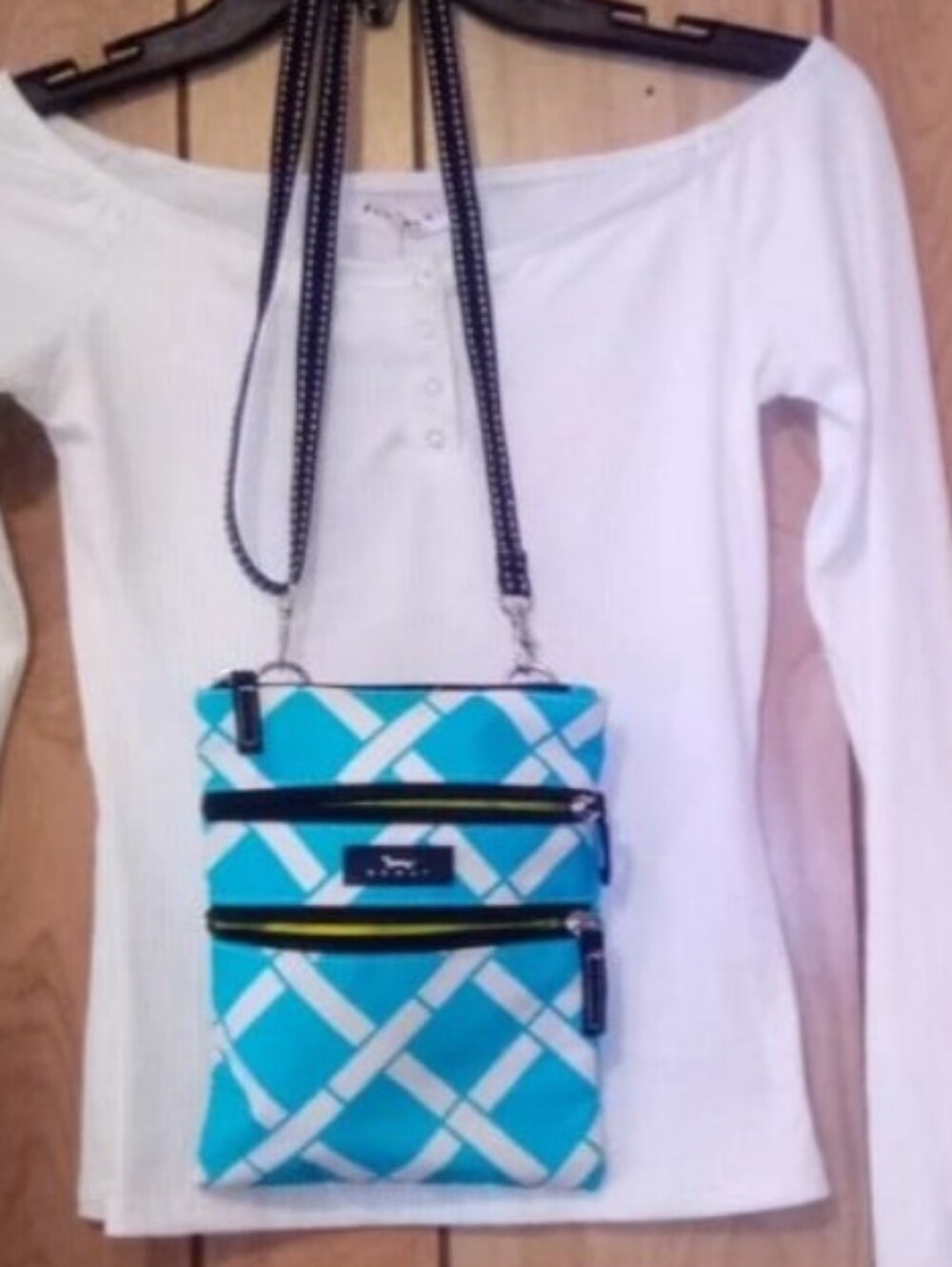 Scout Turquoise White Crossbody Bag with Black Strap